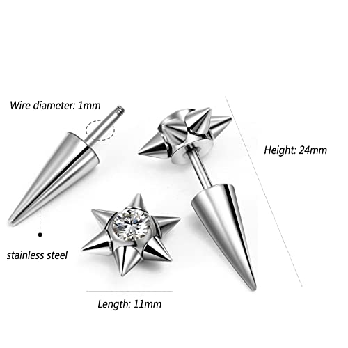 Aroncent 10PCS Punk Gothic Earrings for Men Stainless Steel Spike Earrings Anime Earrings for Men Women Rivet Cone Fake Taper Mens Earrings4