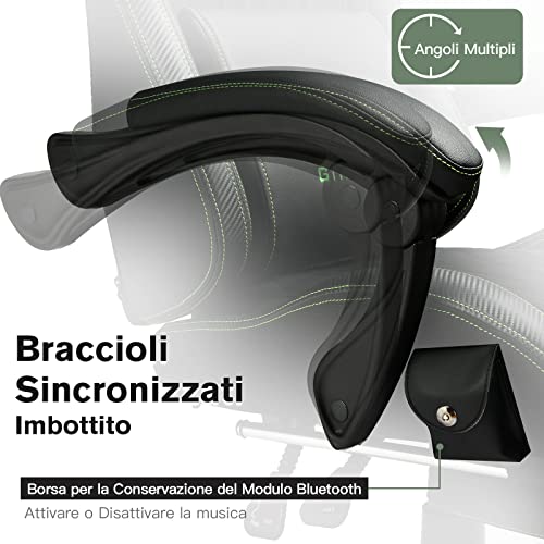 Sedia Gaming Ergonomica con Poggiapiedi e Altoparlante Bluetooth Poltrona Ufficio Scrivania Sedie Girevole Musicale con Braccioli di Collegamento - Sedia gaming - Immagine 6