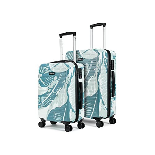 Image of Assembly Stark Hard Luggage Set of 2 Trolley Bags (20 + 24 Inch), Unbreakable Polycarbonate Dual-Tone Luggage Set, TSA Lock, Silent 8 Spinner Wheels, Hard Shell Suitcase Set Tropical