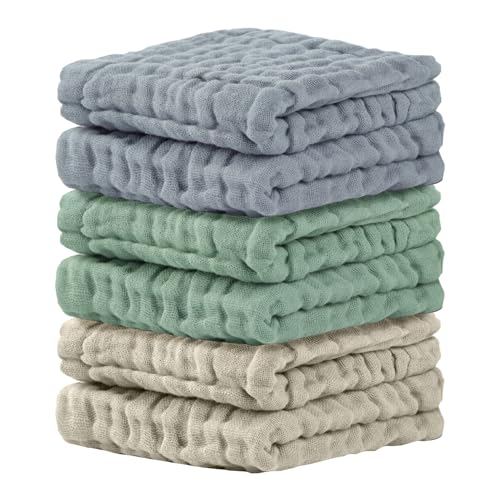 Image of Cuddle Campus Baby Washcloths 6 Packs, Muslin Washcloths Baby,Cotton Burp Cloths, Extra Absorbent and Soft Wash Clothes for Newborns, 12x12 Inches