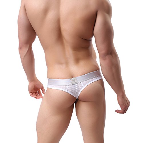 Musclemate Men's Thong Underwear, No Visible Lines.(M, White) #TOP4