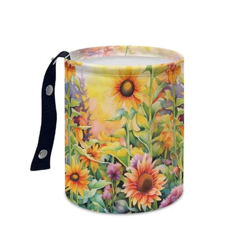 Image of Sunflower Car Trash Can Collapsible Hanging Portable Dustbin Bin Waste Basket Car Accessories Interior for Family Gatherings, Camping Small Trash Can