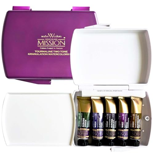 Mijello Mission Tourmaline Two-Tone Granulation Water Color Paint Unique texture Color retention Good Pigmentation for dramatic effect Art work & Craft_MGC-0405S_5 Colors (Spring) Set