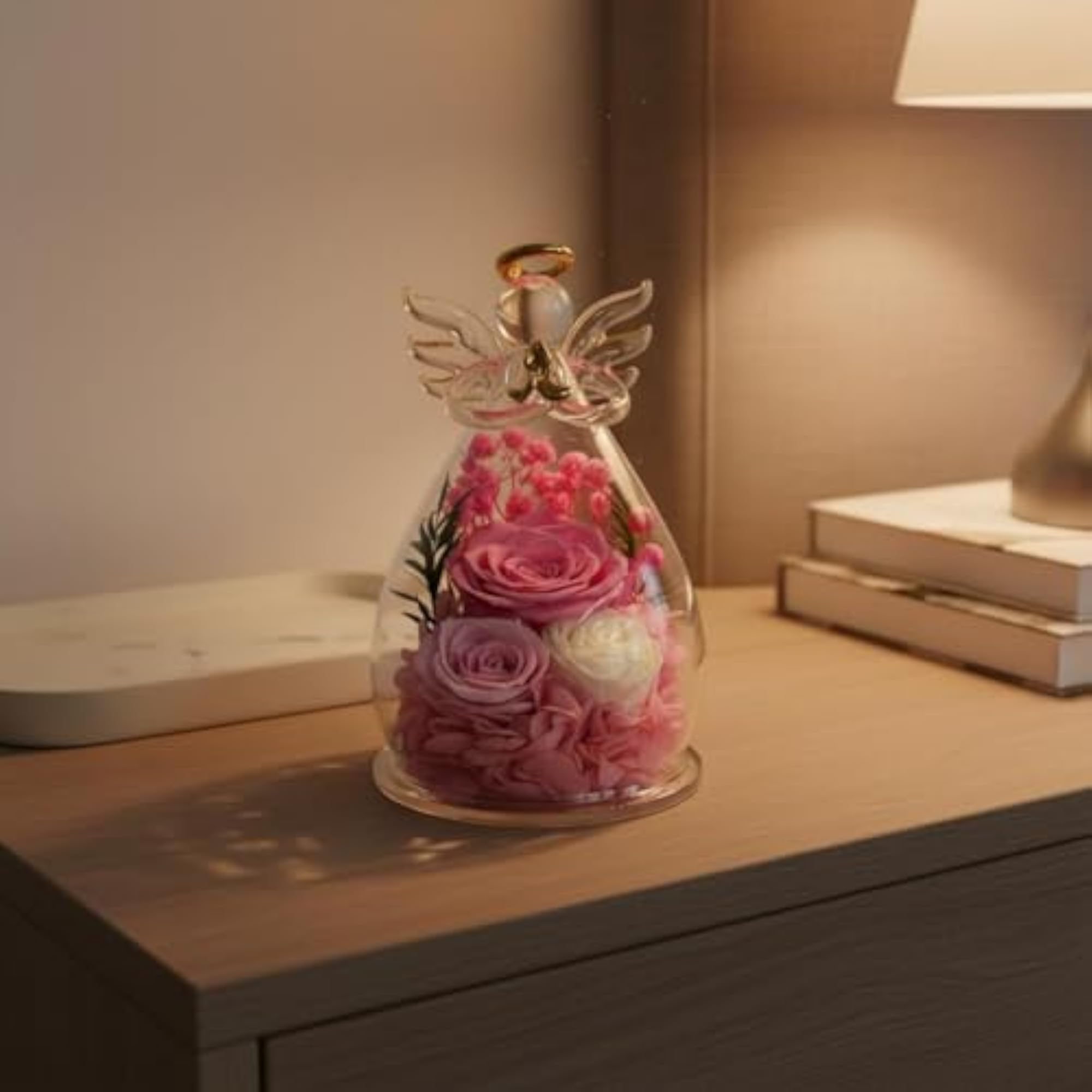 Angel Glass Dome with Roses, Everlasting Floral Display