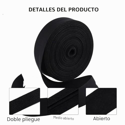 Miniatura 3 de Lolaniut Cinta De Bies 2cm X 20m Negra Con Tijeras, Cinta Para Costura En Polyester Algodón, Bies Resistente Para Ropa Bolsos Textil Y Proyectos Diy En Casa