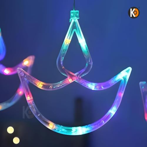 Image of K D 6+6 Diya Multi Curtain LED String Lights, 138 LEDs (3.5 ft Length + 0.5 FT Length After Adapter = 4ft) with 8 Modes Indoor Outdoor for Home, Diwali, Christmas (Big String Diya 6+6 Multi)