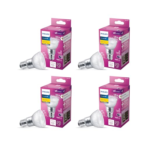 PHILIPS LED 75W PAR20 4-Pack Ultra Definition Bright White (3000K) 800 Lumen (10W = 75W) Dimmable Frosted Flicker-Free Light Bulbs