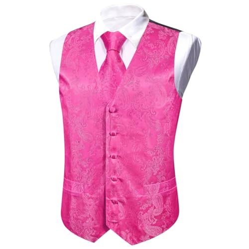 Men's Silk Paisley Waistcoat Tie Hanky Cufflinks Set Slim Fit Suit Vest for Wedding Business2