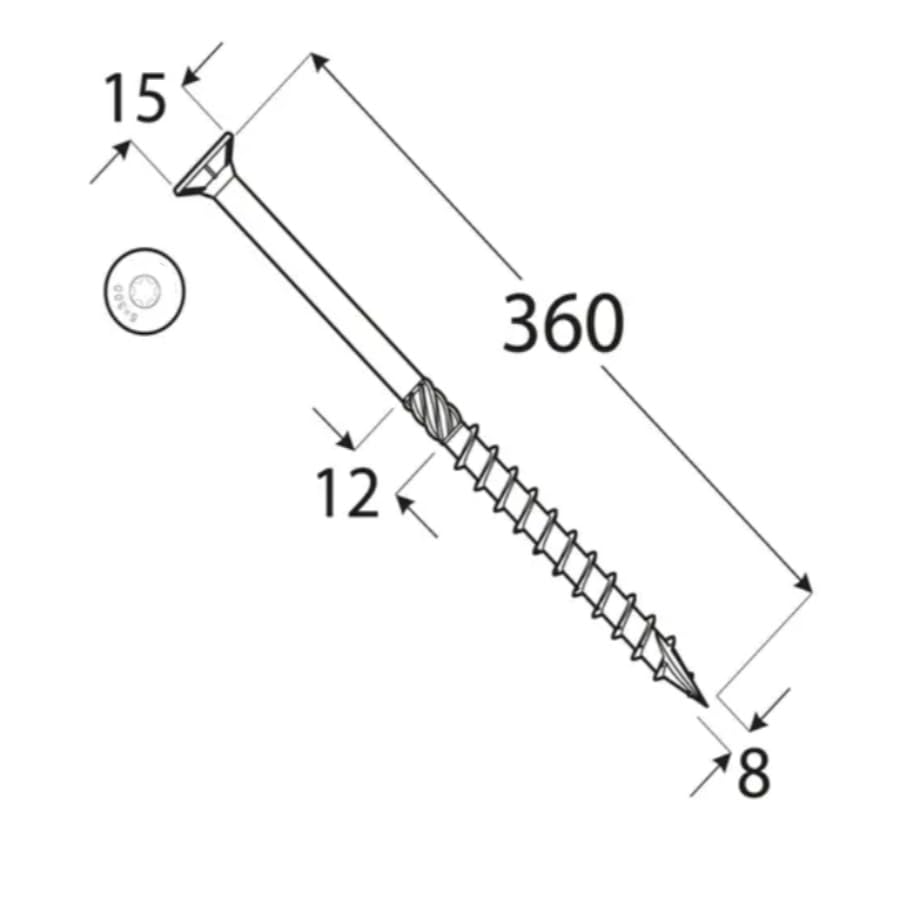 Caja de Tornillos para Madera Torx de 8x360mm (50 uds)