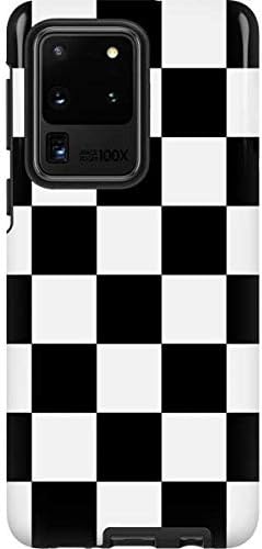 Skinit Pro Phone Case Compatible with Galaxy S20 Ultra 5G - Black and White Checkered Design