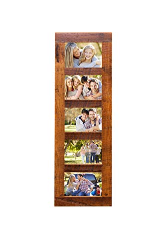 Image of Rustic Wooden Collage Picture Frame, Wood Multi Photo Holder for Wall, Horizontal and Vertical Display, Reclaimed Barnwood, 5 Openings each 5x7