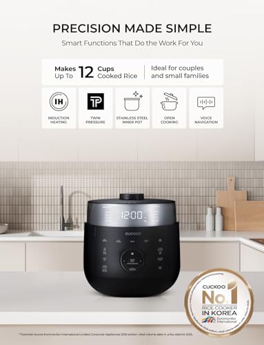 CUCKOO Twin Pressure Rice Cooker 6-Cup Uncooked / 12-Cup Cooked with Induction Heating Technology, 19 Menu Modes with Voice Guide, Full Stainless Steel Inner Pot, Black (CRP-LHTAR0609FB) - Image 3