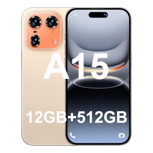 A15 Pro Max Unlocked 5G Smartphone 2025 Edition Android 13 48MP + 108MP Dual Camera 6800mAh Battery Dual SIM Dual Standby 12GB+512GB Storage 6.8-inch FHD Display Deca-core Android Smartphon(Gold)