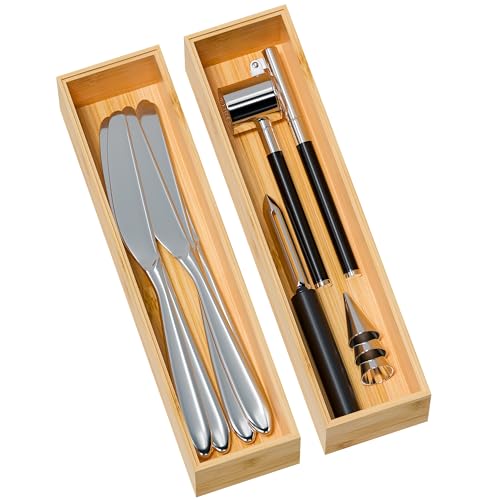 Greatseas Kitchen Drawer Organizer Bins, Stackable Bamboo Deep Drawer Organizer