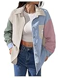 Verdusa Women's Color Block Jacket Coat Streetwear Button Down Collared Outerwear with Pockets Apricot Medium
