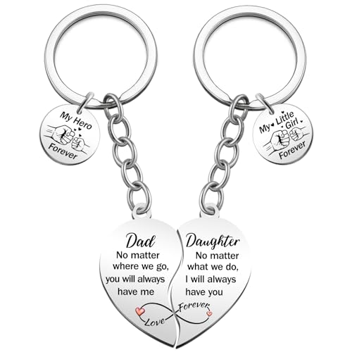 Fathers Day 2pcs Dad Daughter Heart Matching Keychains Set Father Day Gifts from Daughter Birthday Fathers Day Presents for Dad from Daughters Dads Keychain Daughters Keychain Unique Dads Stuff