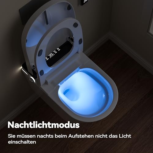 SmartSylva Wand-WC, längliches Wand-WC mit eingebautem Bidet, beheiztem Sitz, Warmwasserspülung, Lufttrockner, automatischer Spülung, Fußsensor-Spülung, automatisch öffnendem und schließendem Deckel