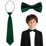URAQT Ensemble Noeud Papillon et Cravate Enfant Pré noué, Set de Cravate Garçon pour Mariage Anniversaire École, Accessoire Formel en Satin et Polyester, Lavable en Machine, Vert Foncé