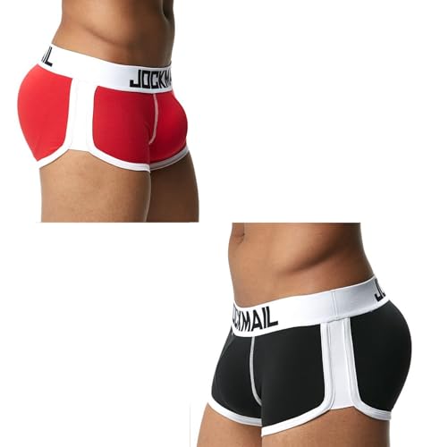 JOCKMAIL Men's Padded Underwear Butt Lifter Boxers with Enhancer Padding Mens Cotton Boxers Man Butt Lift Underwear-2Pack