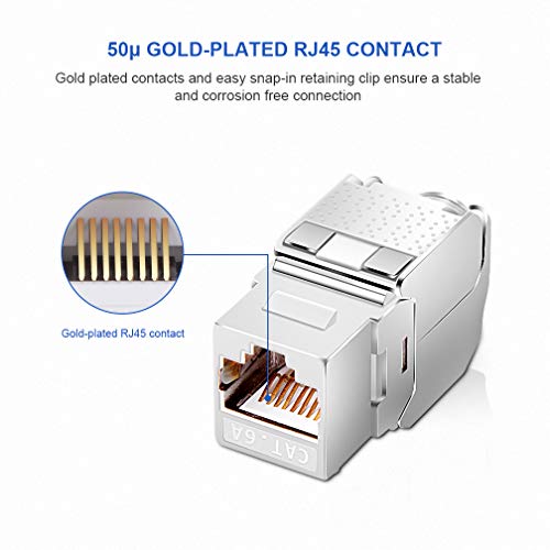 Cat6A Rj45 Keystone Jack [Ul Listed] Shielded Tool-Less Keystone Punch-Down Stand And 180-Degree With Color Coded Wiring Schema For Wall Plate Outlet Panel (Metal Case, 6 Pack) #TOP2