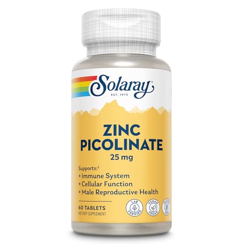 SOLARAY Zinc Picolinate 25 mg - Zinc Supplements for Men and Women - Immune Support Supplement - Vegan Gluten Free Lab Verified - 60-Day Guarantee - 60 Servings 60 Tablets