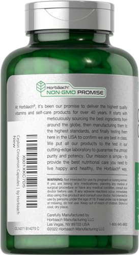 image for Horbäach Ceylon Cinnamon Supplement 6000 mg | 150 Capsules | Herbal E