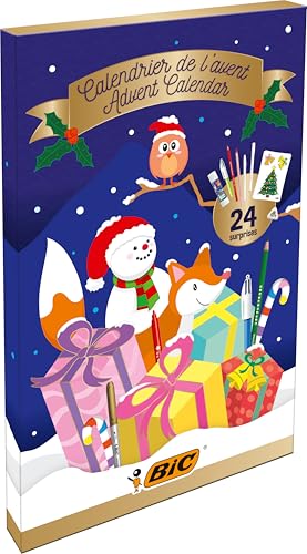 BIC Calendrier de l'Avent Papeterie avec kit de loisirs créatifs et feutres de coloriage