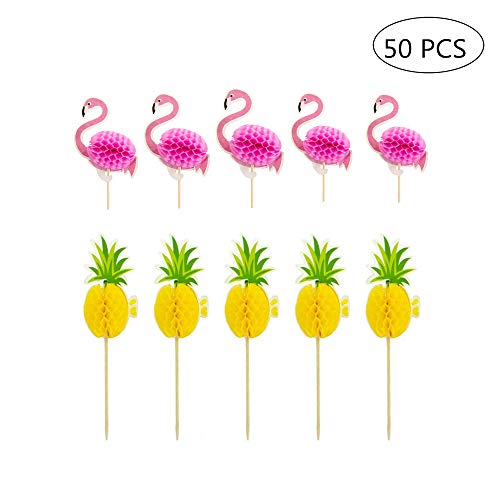 ZARRS Hawaii Cake Picks,50 Stück 3D Flamingo Ananas Kuchen Topper Cocktail Dekoration Getränk für Sommer Hawaii… - Image 4