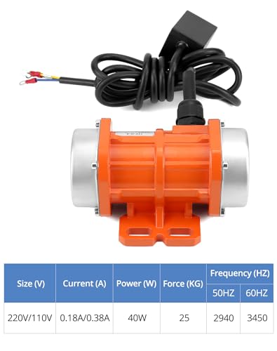 QWORK® Einzelphase Vibrationsmotor, 40W 220V, Kleiner Motorvibrator, 3000 U/Min