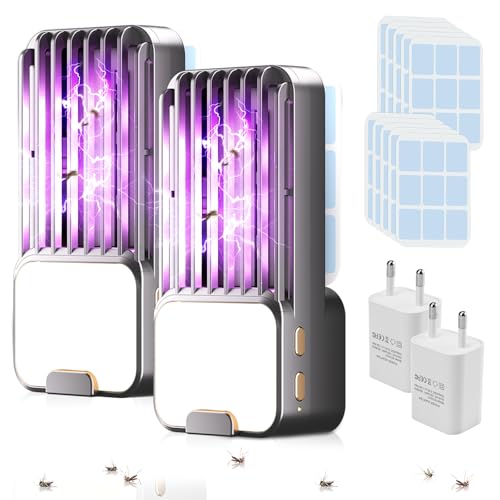 Zanzariera elettrica con luce a LED, per interni ed esterni, per zanzare, 100 m² (nero, 2 pezzi)