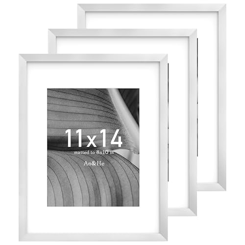An&He 11x14 Picture Frame Silver Photo Frame for Tabletop and Wall Display Minimalist Design Set of 3