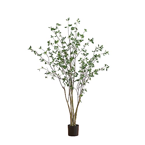 Nearly Natural 84in Minimalist Artificial Citrus Tree Faux Greenery for Indoor Home Decor with Black...