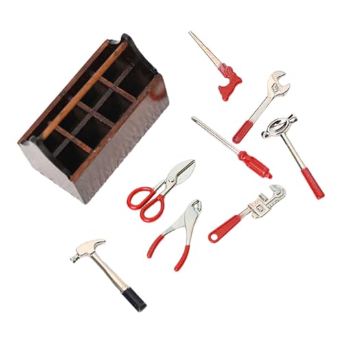 Garneck スケールミニチュアドールハウス用アクセサリー 軽量 なミニ工具 点入り木製工具箱付き 手作り模型飾り の創造力を育む