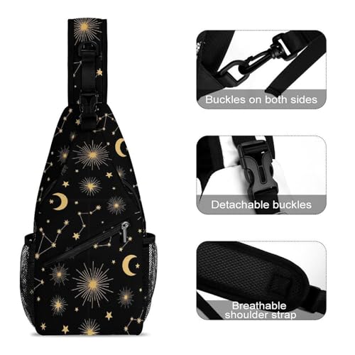 Lightweight Chest Shoulder Backpack, Chest Bag, Fashion Day Pack For Women And Men Moon Star Starry Sky Constellation3