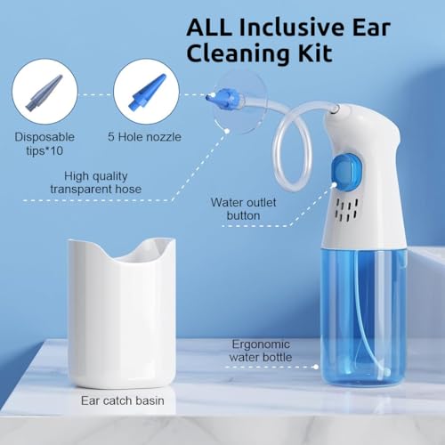 Image of HANNEA Manual Ear Canal Irrigator Kit with 250ml Water Cup, 11 Nozzles (10 Single-Hole + 1 Five Hole) Gentle Ear Wax Remover Tool Set for Kids & Adults, Safe Ear Cleaning Rinser