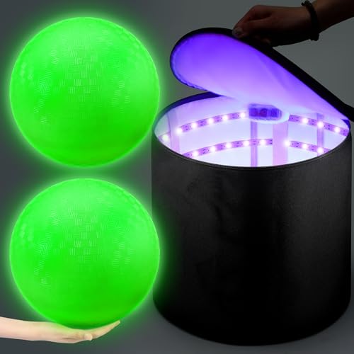 Hiboom 2 Pcs 8.5 Glow in The Dark Kickballs UV Light Quick Charger Bag for Adults Playground School Backyard Game Outdoor in The Dark Games
