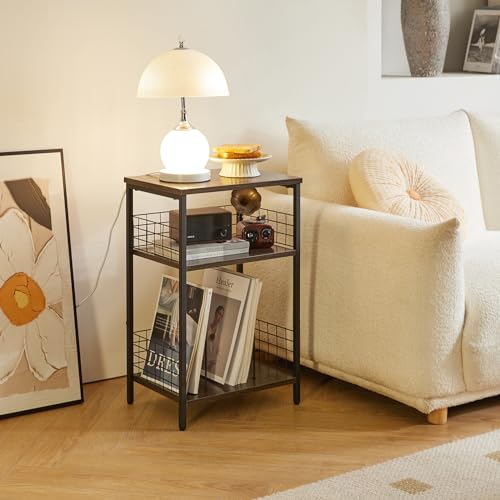 YMYNY Estantería de 3 Estantes, Mesa Auxiliar de Salón, Soporte para Tocadiscos, Muebles de Grabador, Estantería para Estudio, Dormitorio, Estilo Industrial, 40×29×62.5CM Gris HST009G - imagen 2