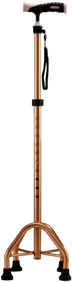 Walking Stick Aluminum Alloy Four Feet Non-Slip Crutch Old Man Telescane Height Adjustable Elderly Walker Basket,Gold-Common/Gold/Withlight