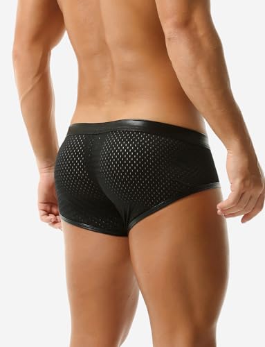 SEAUR Men's Sexy Boxer Briefs Low Rise Metallic Underwear Pouch Trunks Breathable Mesh Underpants2