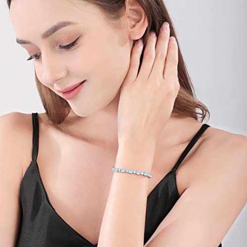 Gemlanto October Birthstone Bracelets Sterling Silver Created Opal Tennis Bracelet Oval And Round Sparkling Cubic Zirconia Cz Bracelets Charm Jewelry For Women Girls 7 Inch #TOP1