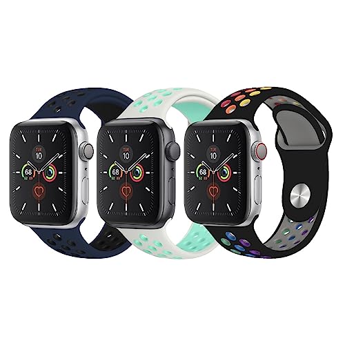 Margoun Silicone Sport Band Apple Watch 49mm 45mm 44mm 42mm Soft Replacet Wrist Strap Compatible iWatch Series ultra/8/7/SE/6/5/4/3/2/1,Nike+,Sport,Edition (3 Pack 17) (44MM NIKE)