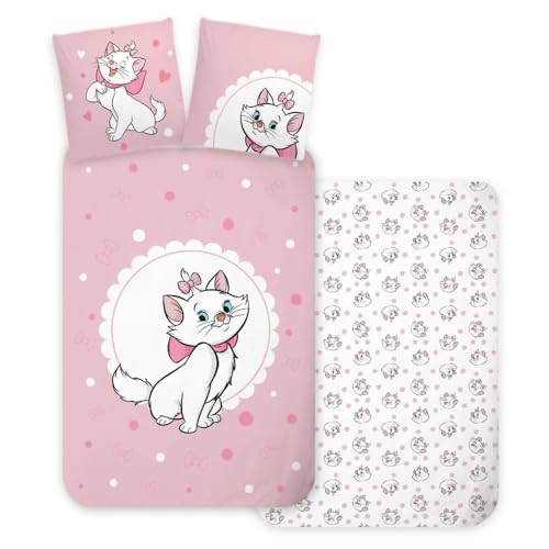 Disney Aristocats Marie Cat Cot Size Bedding Set | Duvet Cover 100x135 cm + Pillowcase 40x60 cm | 100% Cotton | Soft Bedlinen Set for Baby or Small Bed | Child-safe & Breathable Cot Bedding