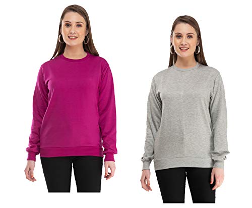 Image of IndiWeaves Women Fleece Warm Sweatshirt for Winters (XXXL,Grey,Purple) Pack of 2