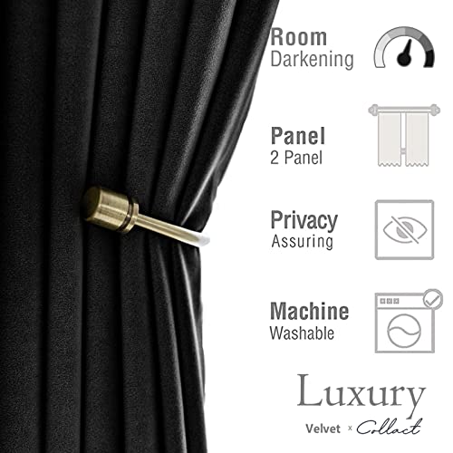 Collact Velvet Curtains 96 Inches Long Blackout Curtains For Living Room Window Treatments Black Out Curtainsthermal Insulated Curtains Super Soft Luxury Drapes For Bedroom Rod Pocket 2 Panels Black #TOP1