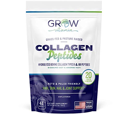 Collagen Peptides - Hair, Skin, Nail, and Joint Support - Type I & III Collagen - All-Natural Hydrolized Protein - 41 Servings - 16oz