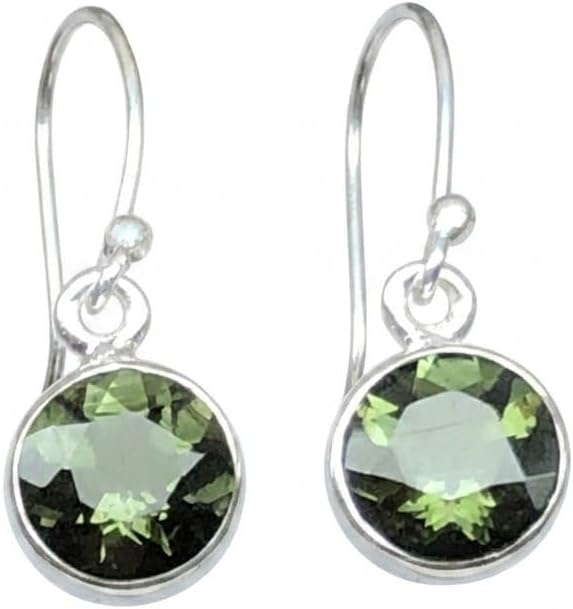 Natural Green Moldavite 925 Solid Sterling Silver Earrings 25mm