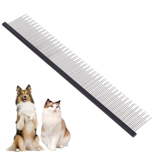 Image of 8.5 Inch Upgrade Black Professional Cat Comb,Dual-Tooth Pet Grooming Comb Anti-Static Smooth Rounded Corners Prevent Friction Breakage and Irritation,Removing Tangles,Knots,Undercoat and Excess Hair