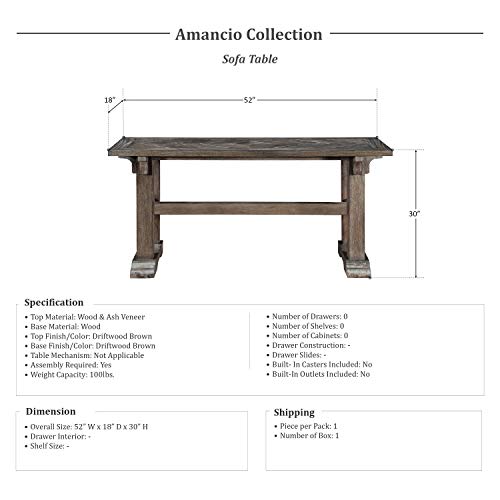 Lexicon Amancio Sofa Table, Driftwood Brown #TOP2