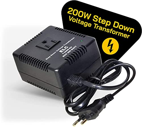 Elc 200-Watt Voltage Converter - Step Down - 220V To 110V / 240V To 120V Travel Power Converter - For Hair Straightener, Hair Dryer, Laptops And Chargers, Ce Certified [3-Years Warranty] #TOP1