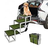 Domaker Dog Stairs for Large Dogs with Artificial Grass Surface, Foldable Aluminum Lightweight Pet R